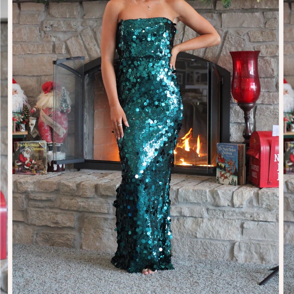 Dazzling Night Sequin Dress- Emerald Green Gold Zipper Floor Length